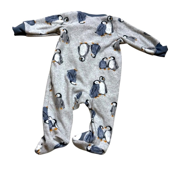 Carter’s Gray Fleece Penguin Pajama Footed 2-way zip Baby Boy NB - Picture 5 of 5